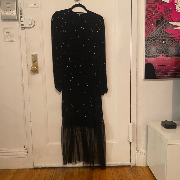 Cynthia Rowley multi color rhinestone embellished black chiffon dress - Picture 2 of 9